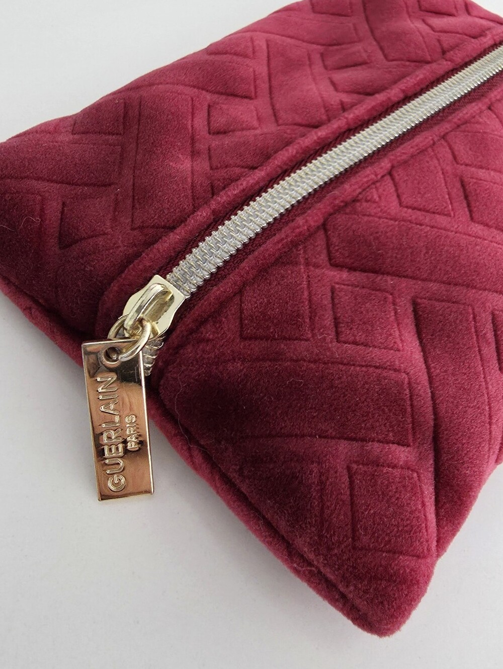 GUERLAIN Quilted Velvet Cosmetic Pouch in Raspberry